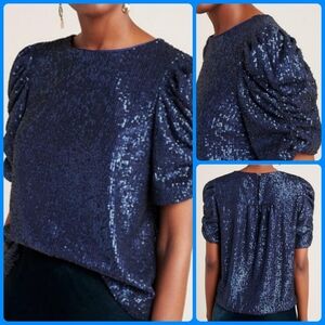 Anthropologie 🎀puffed shoulder sequin holiday blouse